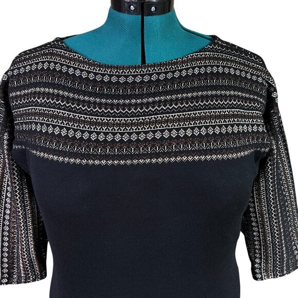 Chaps Classics Boat Neck Knit Sweater 3/4 Sleeve Petite Large Black Metallic Gol - Picture 3 of 14